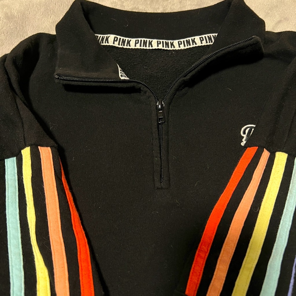 Victoria’s Secret Pink Quarter Zip Sweatshirt Pride Rainbow Sleeve